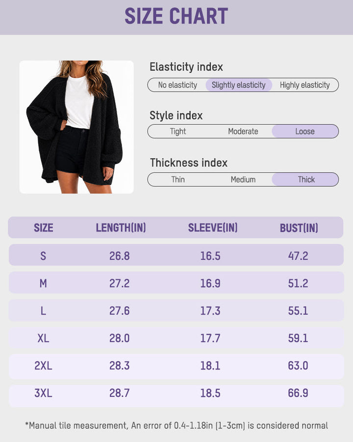 Oversized knit cardigan with lantern sleeves for women