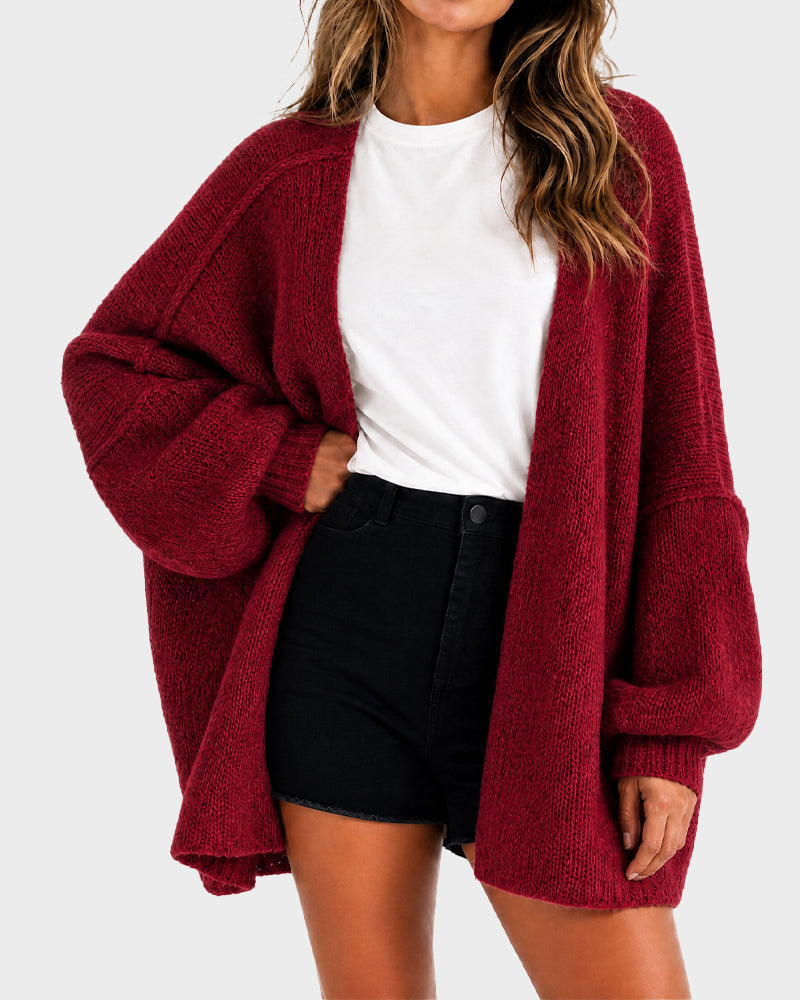 Oversized knit cardigan with lantern sleeves for women