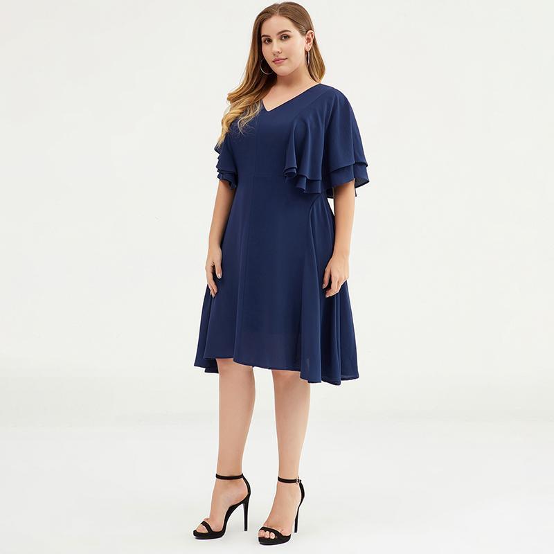 Plus size butterfly sleeve layered V-neck dress for women