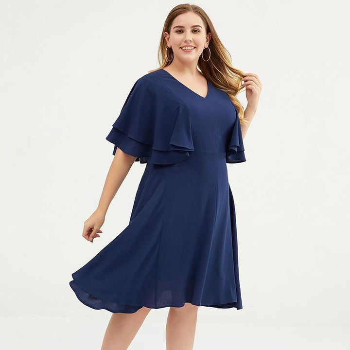 Plus size butterfly sleeve layered V-neck dress for women