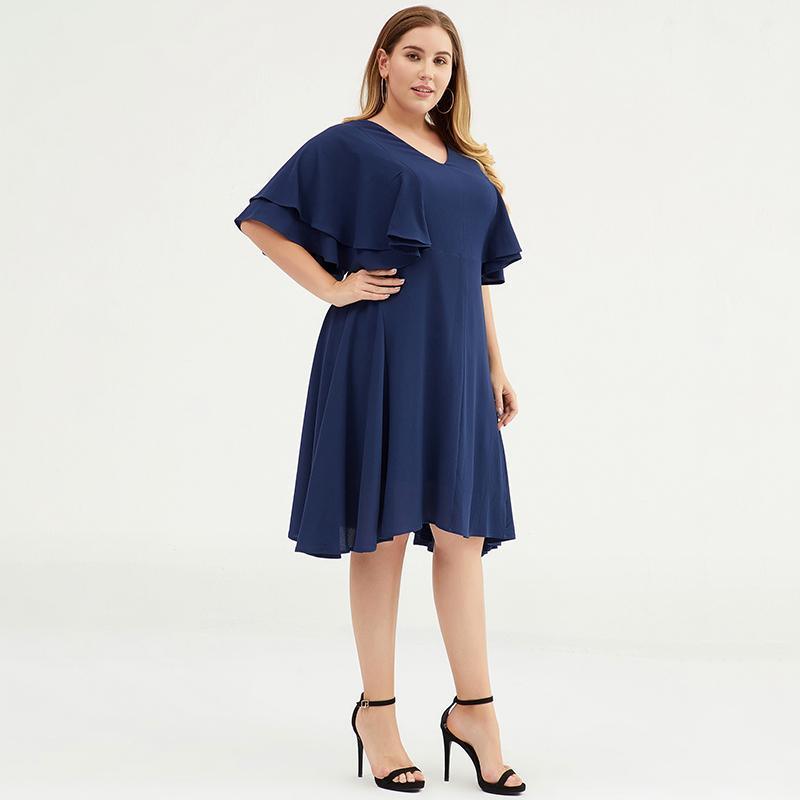 Plus size butterfly sleeve layered V-neck dress for women