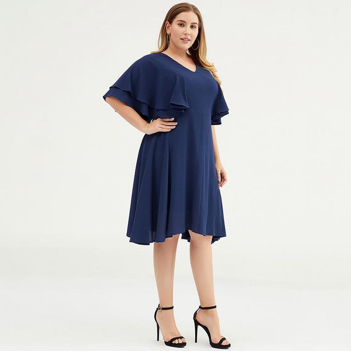 Plus size butterfly sleeve layered V-neck dress for women