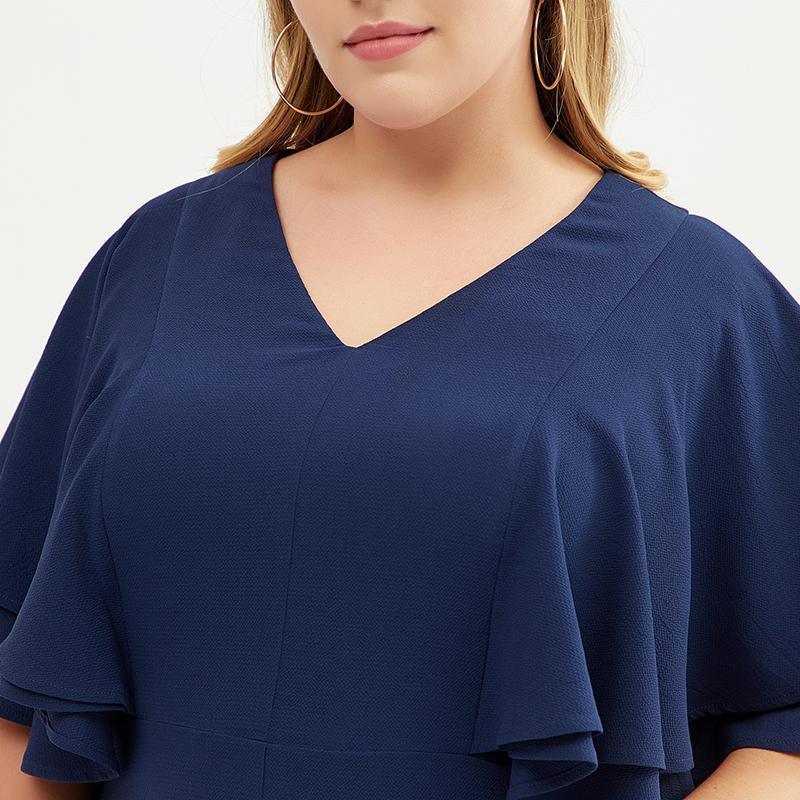 Plus size butterfly sleeve layered V-neck dress for women
