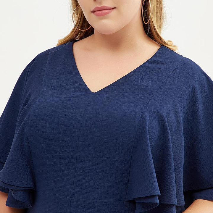 Plus size butterfly sleeve layered V-neck dress for women