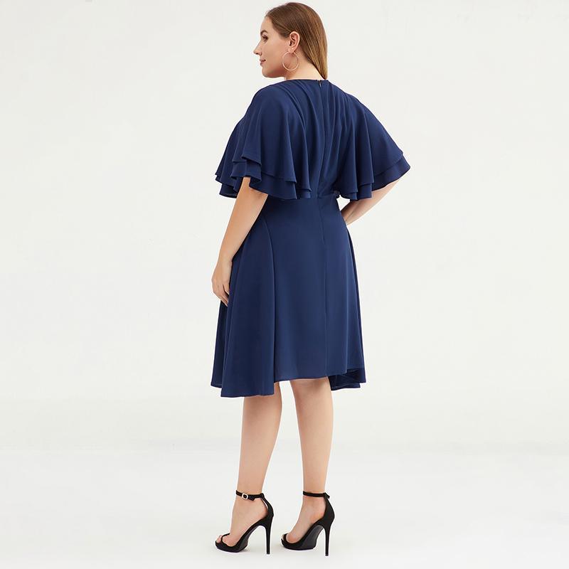 Plus size butterfly sleeve layered V-neck dress for women