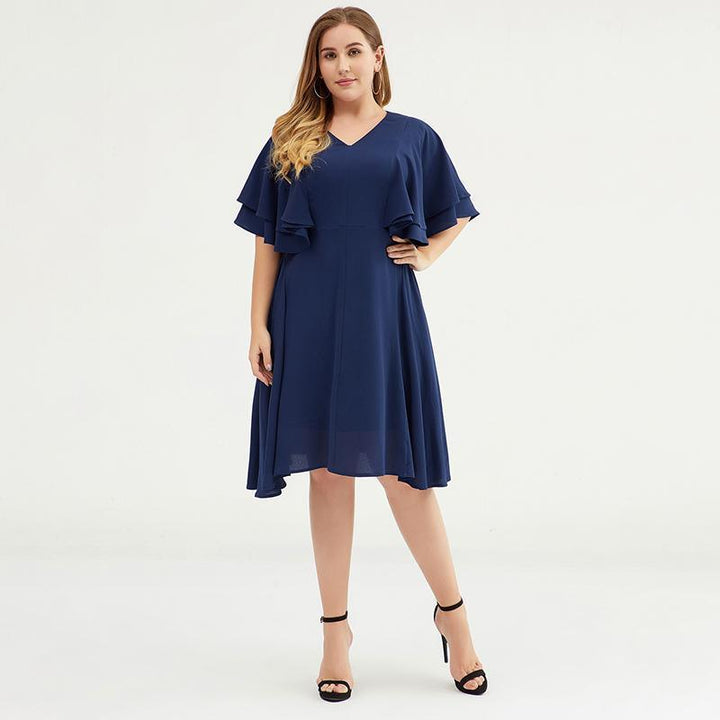 Plus size butterfly sleeve layered V-neck dress for women