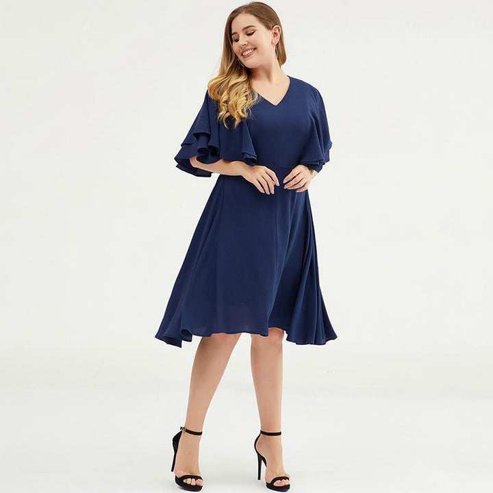 Plus size butterfly sleeve layered V-neck dress for women