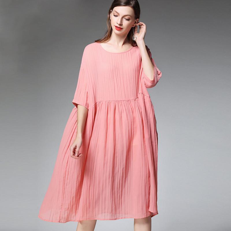 Plus size pleated midi dress with half sleeves for women