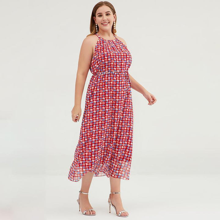 Plus size geometric print halter maxi dress for women