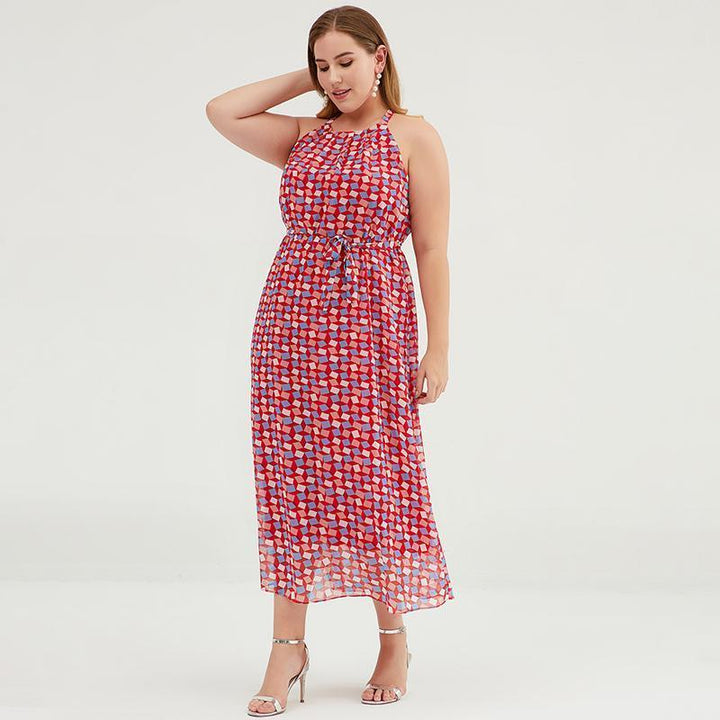 Plus size geometric print halter maxi dress for women
