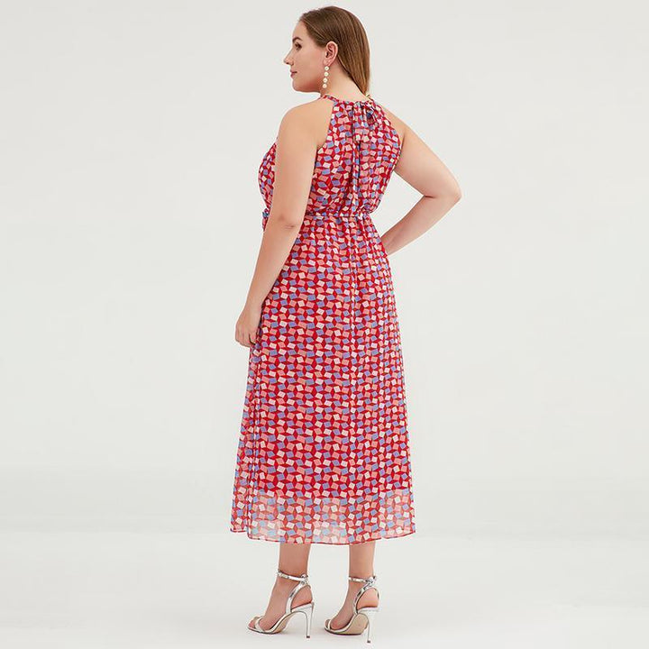 Plus size geometric print halter maxi dress for women