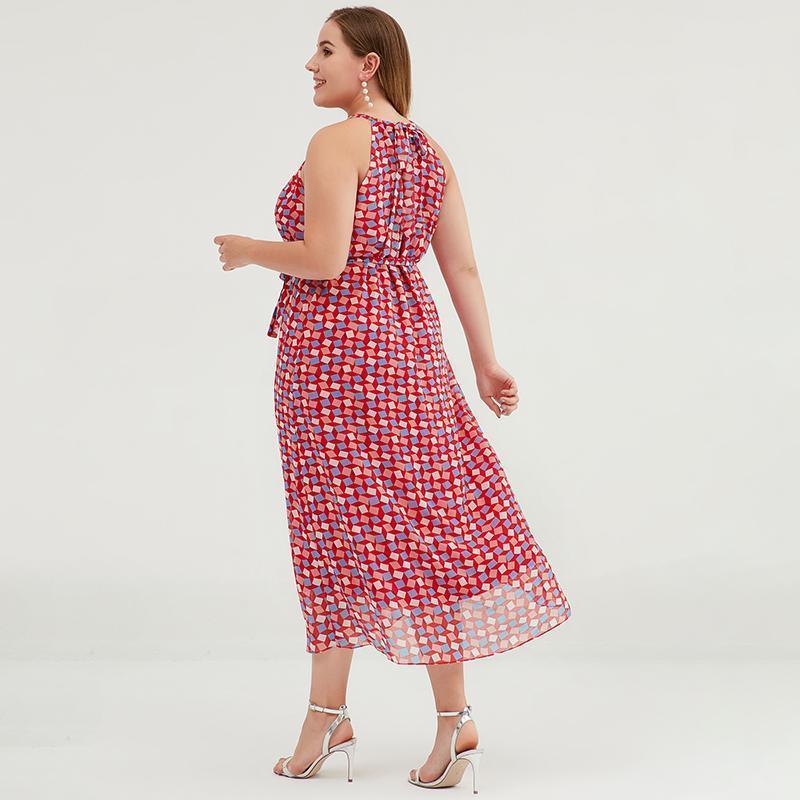 Plus size geometric print halter maxi dress for women