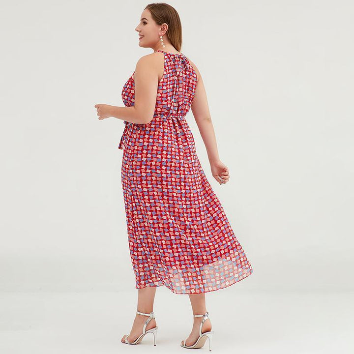 Plus size geometric print halter maxi dress for women
