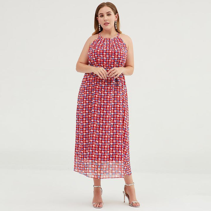 Plus size geometric print halter maxi dress for women