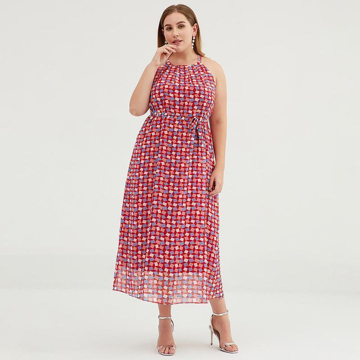Plus size geometric print halter maxi dress for women