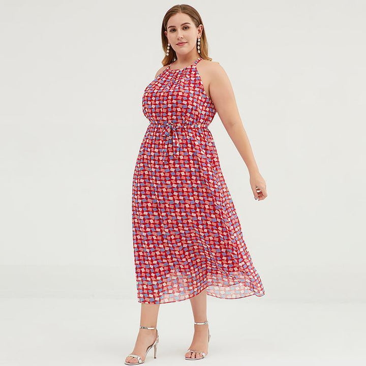 Plus size geometric print halter maxi dress for women