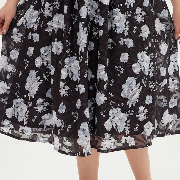 Plus size floral chiffon maxi dress with cold shoulders for women