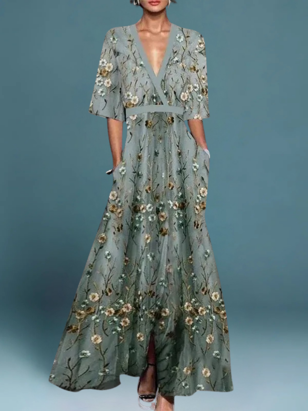 Elegant floral dress with mid-length sleeves for women