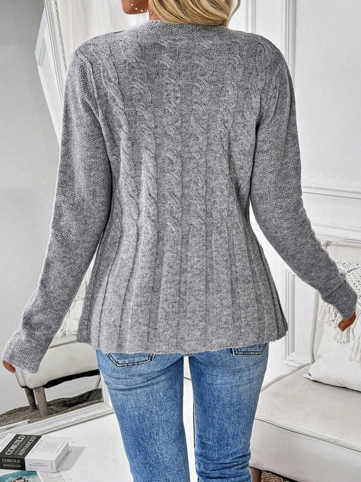 Cable knit cardigan with cinched waist and longline fit for women