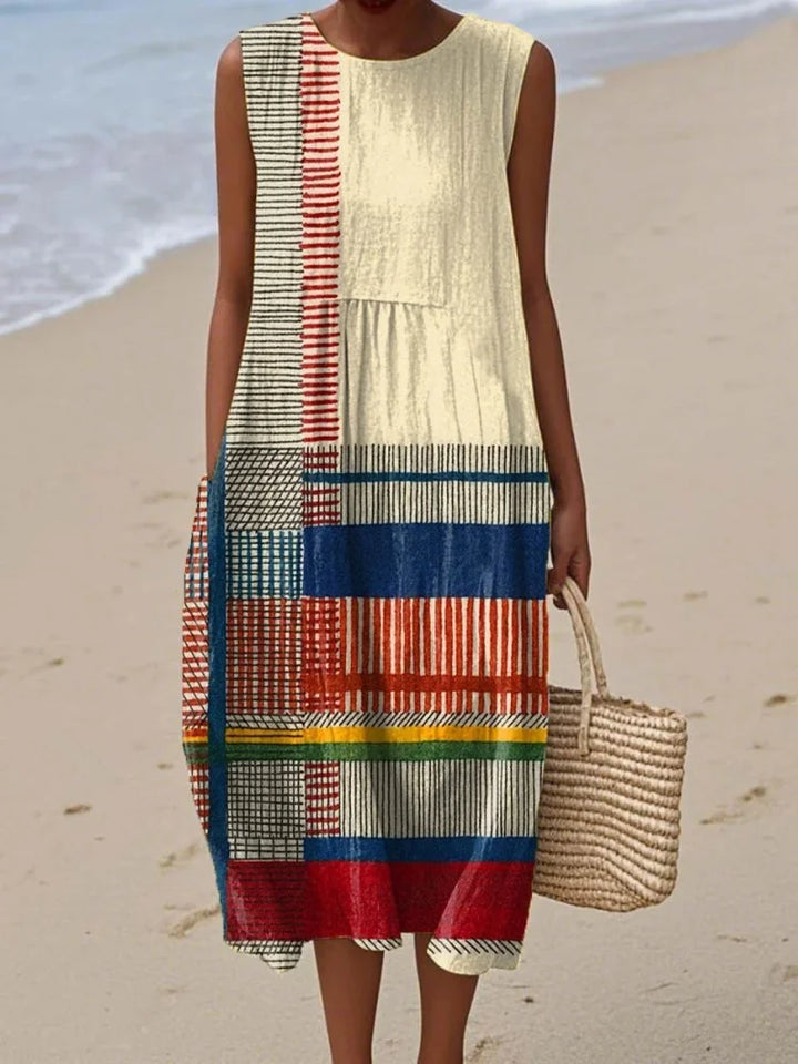 Sleeveless geometric print midi dress for women