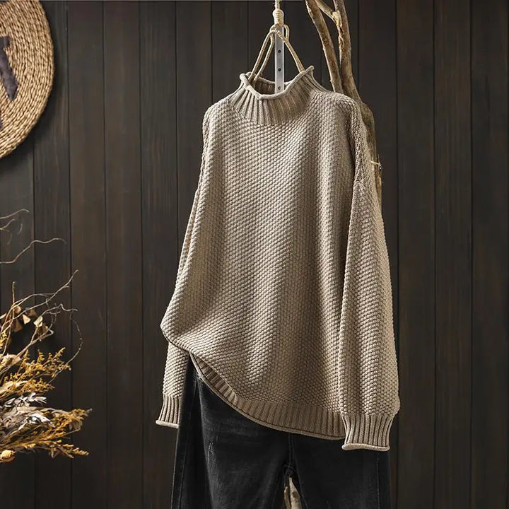 Mock neck chunky knit sweater relaxed fit for women