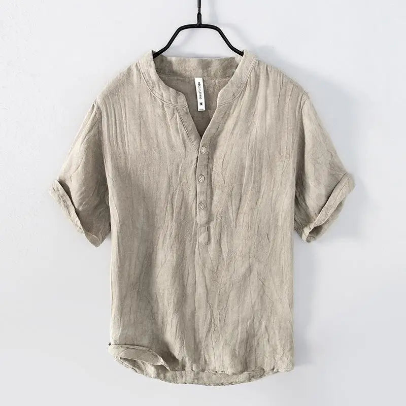Linen short sleeve henley shirt for men