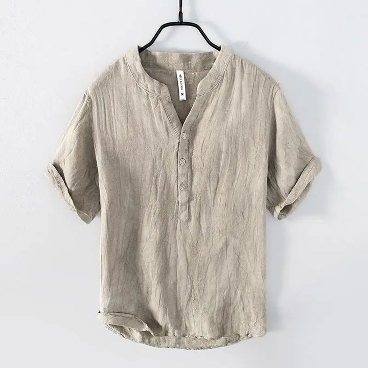 Linen short sleeve henley shirt for men