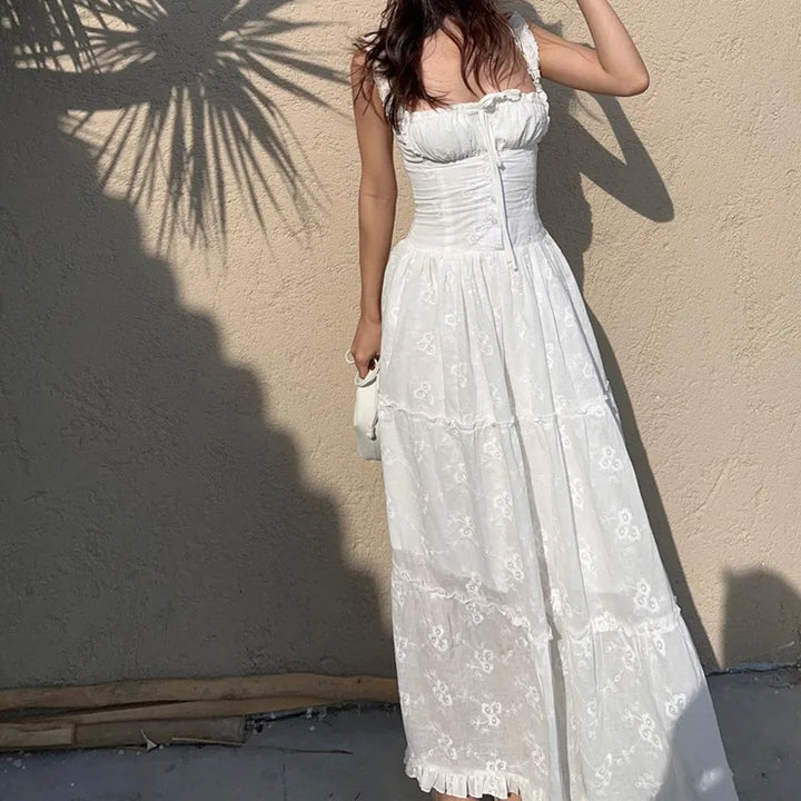 Square neck lace-up back maxi dress for women