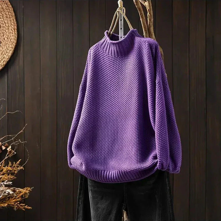 Mock neck chunky knit sweater relaxed fit for women