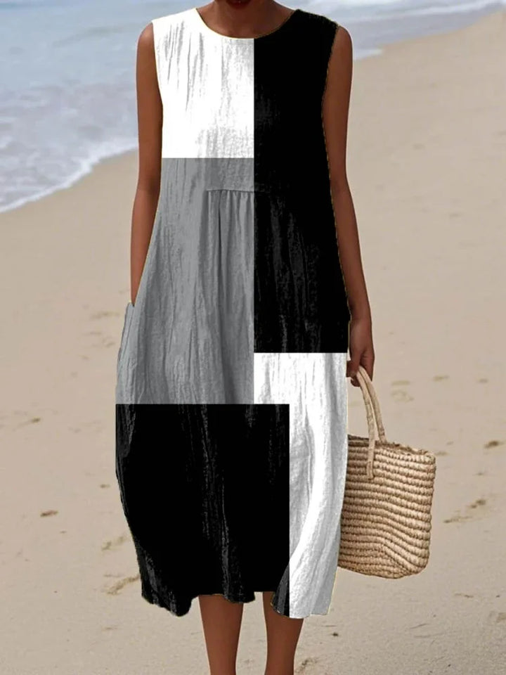 Sleeveless geometric print midi dress for women
