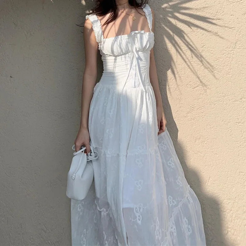 Square neck lace-up back maxi dress for women