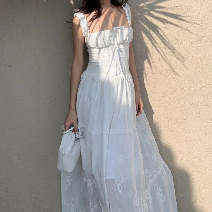 Square neck lace-up back maxi dress for women