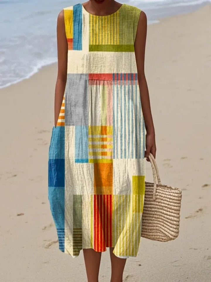Sleeveless geometric print midi dress for women