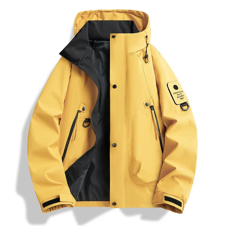Water-resistant hooded shell jacket for men