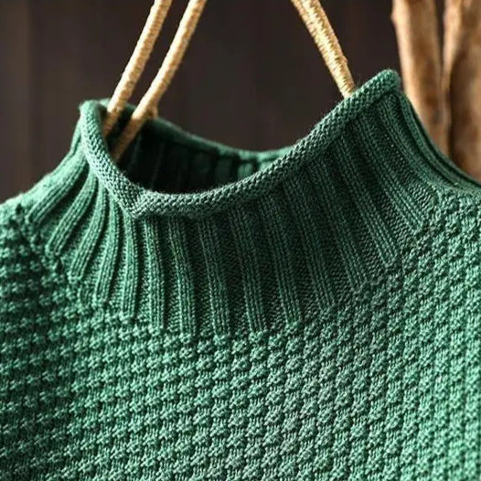 Mock neck chunky knit sweater relaxed fit for women