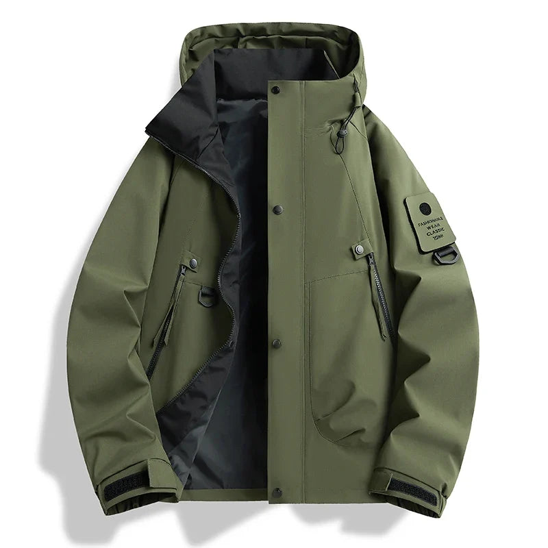 Water-resistant hooded shell jacket for men