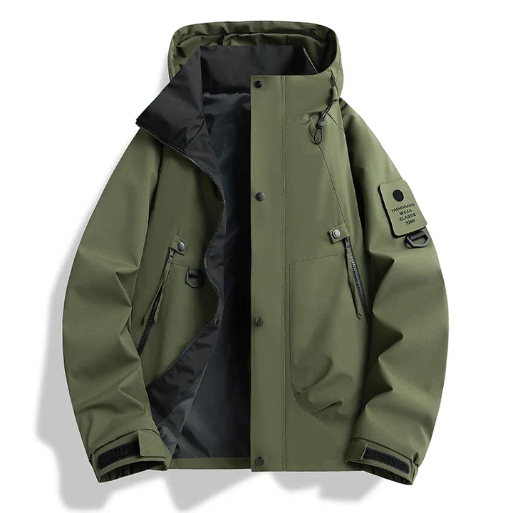 Water-resistant hooded shell jacket for men