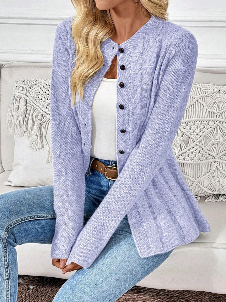 Cable knit cardigan with cinched waist and longline fit for women