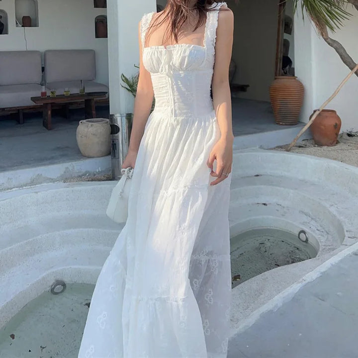 Square neck lace-up back maxi dress for women