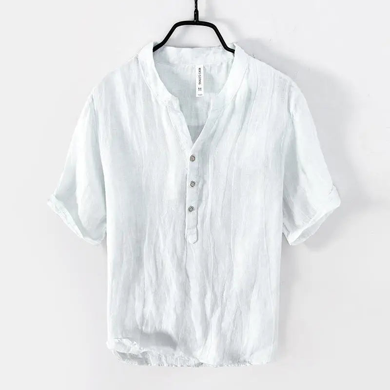 Linen short sleeve henley shirt for men