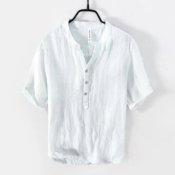 Linen short sleeve henley shirt for men