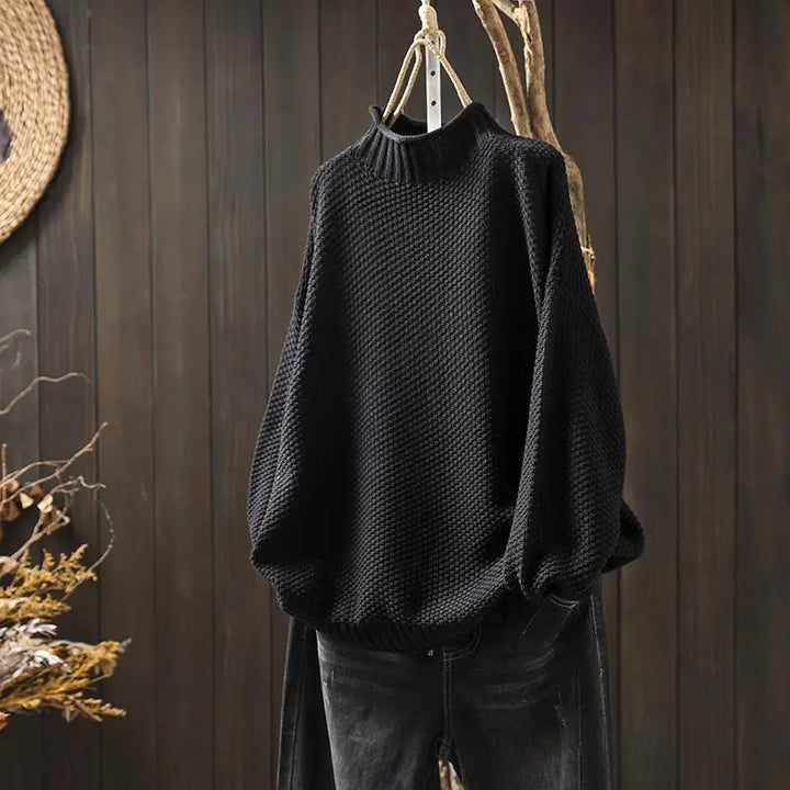 Mock neck chunky knit sweater relaxed fit for women