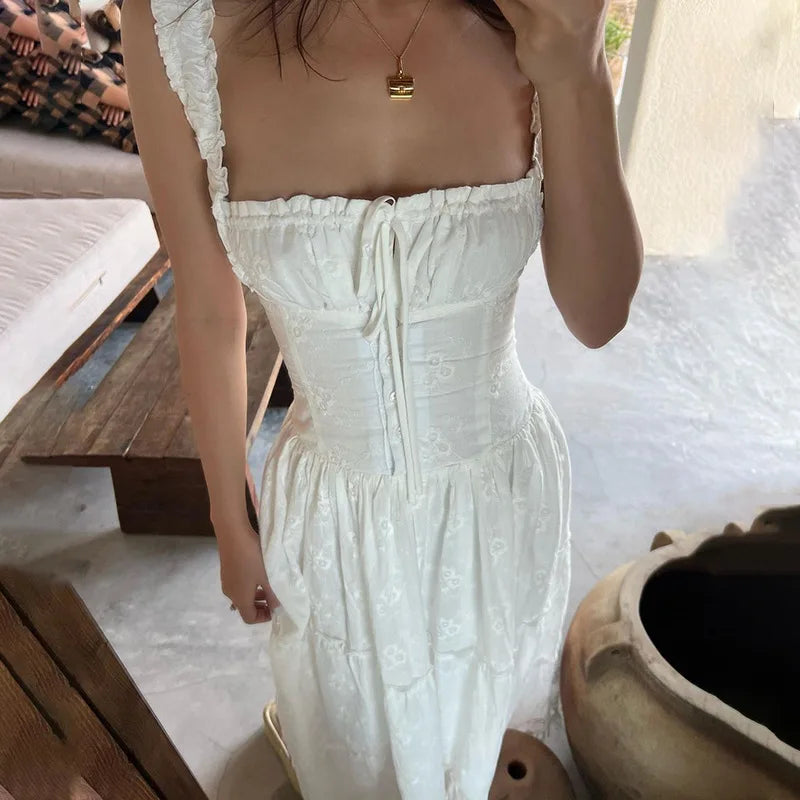 Square neck lace-up back maxi dress for women