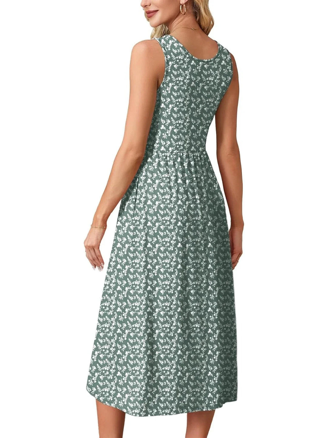 Printed sleeveless midi dress with pockets for women