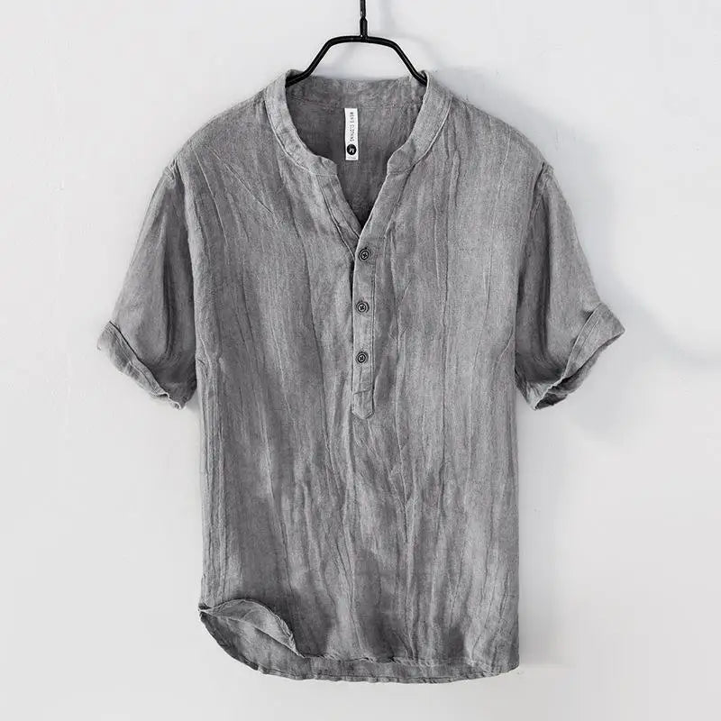 Linen short sleeve henley shirt for men