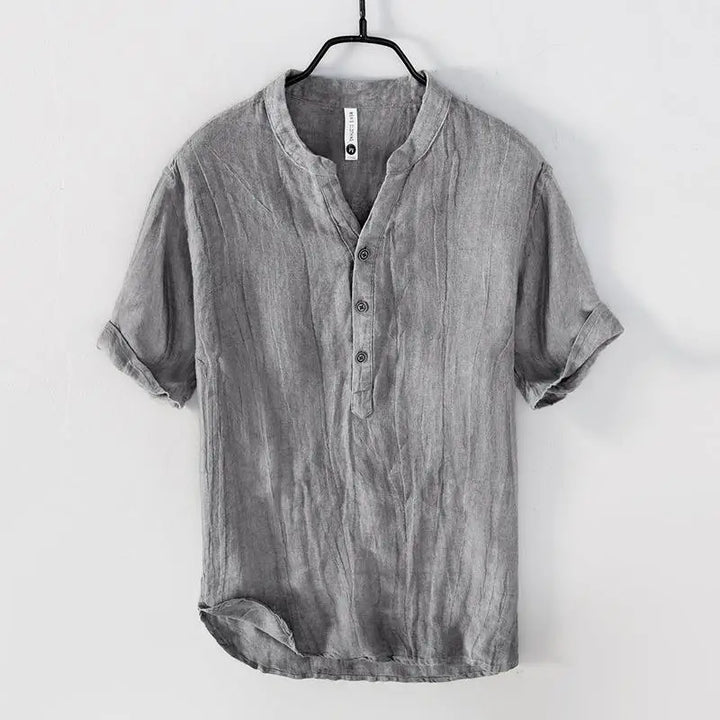 Linen short sleeve henley shirt for men