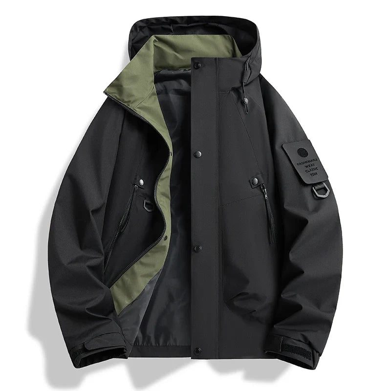 Water-resistant hooded shell jacket for men