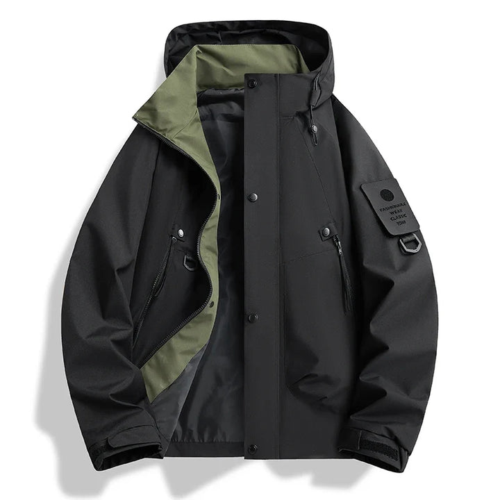 Water-resistant hooded shell jacket for men