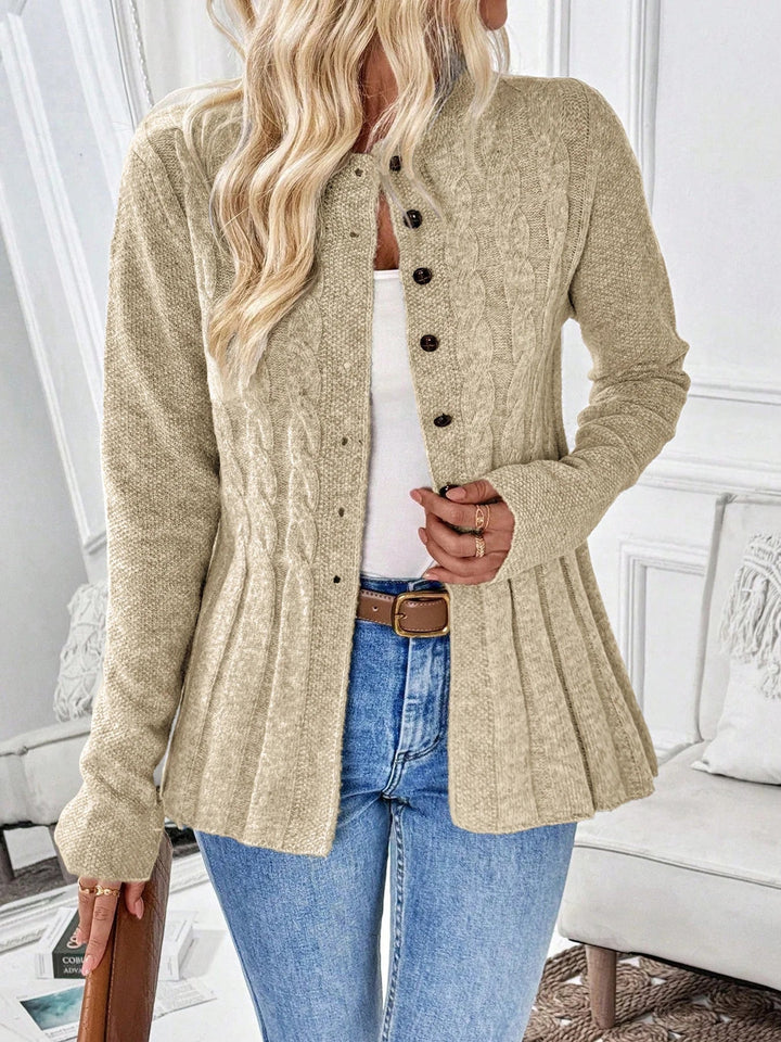 Cable knit cardigan with cinched waist and longline fit for women