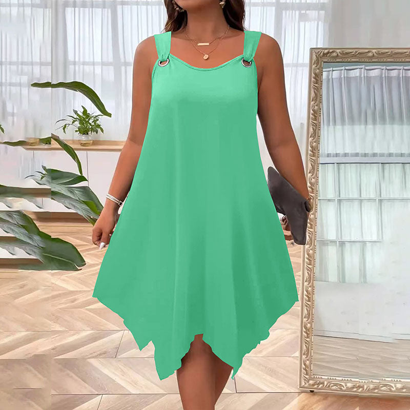 Plus size sleeveless dress with handkerchief hem and ring straps for women